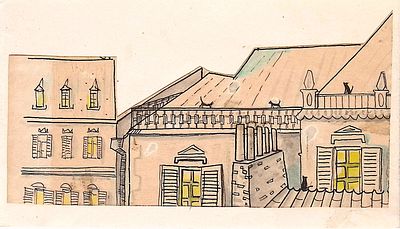 Зусман Л.П. Коты на крышах. 1960-е гг. Бумага, тушь, акварель. Фигурно вырезанный лист на 