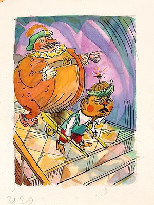 Каневский В.А. Барон тяжело переводил дух. Оригинал иллюстрации к книге Дж. Родари "Приключения 