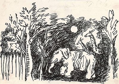 Капустина Т.П. Жирафы и слон. 1980-е гг. Бумага, тушь. Лист 14,7х20,7 см. Капустина Татьяна 