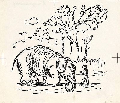 Капустина Т.П. Слон на коленях. 1980-е гг. Бумага, тушь. Лист 16,7х19 см. Капустина Татьяна 