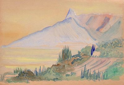 Кафенгауз Т.А. Крым в ясную погоду. 1920-е гг. Бумага, акварель, белила. Лист 28х40 см. 