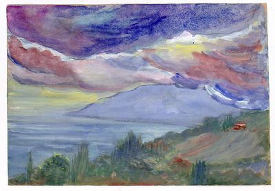 Кафенгауз Т.А. Крым перед дождем. 1920-е гг. Бумага, акварель, белила. Лист 28х40 см. Временные 