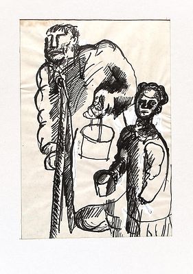 Клячко М.П. За водой. 1960-е гг. Бумага, тушь. Лист в паспарту, окно 27х18 см. Клячко Марк 