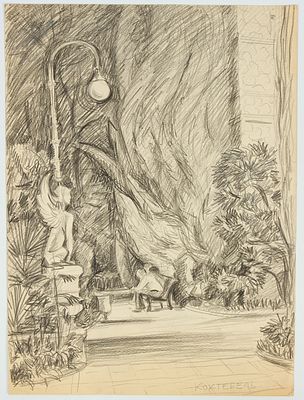 Князькова Н.В. Коктебель. На лавочке. 1970-е. Бумага, карандаш, 40х29,5 см. Князькова Наталья 