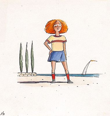 Коваленков С.А. На берегу. Оригинал иллюстрации к детской книге. Бумага, акварель, тушь, перо. 