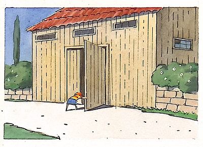 Коваленков С.А. У двери. Оригинал иллюстрации к детской книге. Бумага, акварель, тушь, перо. 