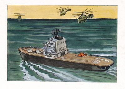Копейко Ю.В. Сторожевой корабль. Оригинал иллюстрации к книге А. Митяева "Наше оружие". Москва 
