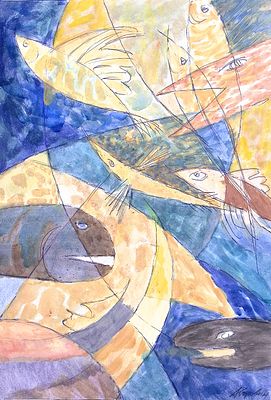 Коровин А.Ю. Композиция "Безмолвие". 1990-е гг. Бумага, смешанная техника. Лист 61х42,8 см. 