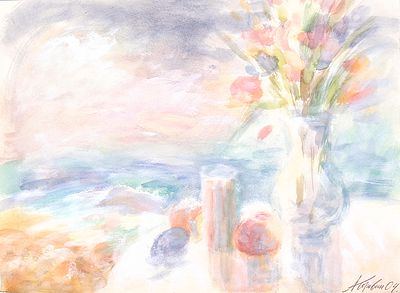 Коровин А.Ю. Композиция "Морской натюрморт". 2004 г. Бумага, смешанная техника. Лист 36х48 см. 