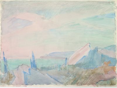 Коровин Ю.Д. Крым. 1975 г. Бумага, акварель. Лист 55,5х75 см. В правом нижнем углу - подпись и 