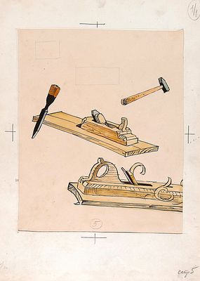 Коровин Ю.Д. Молоток, Рубанок, Долото, Фуганок. Оригинал иллюстрации к книге С. Маршака 