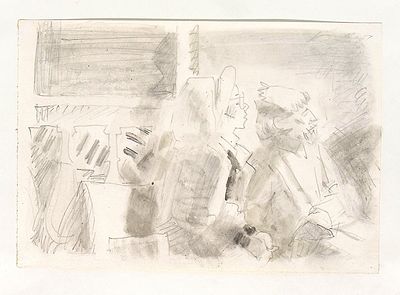 Коровин Ю.Д. Собрание. МОСХ. 1987 г. Бумага, карандаш, акварель. Лист 20,7х29,5 см на бумажной 