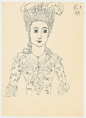 Кузьмин Н.В. Барышня. 1869. Бумага, тушь, перо, 14,7х10,5 см. Авторская надпись в правом 