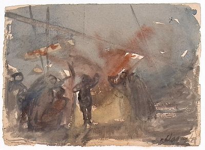 Лабас А.А. Разговор. 1941 г. Бумага, акварель. Лист 15,7х21,3 см. В правом нижнем углу 