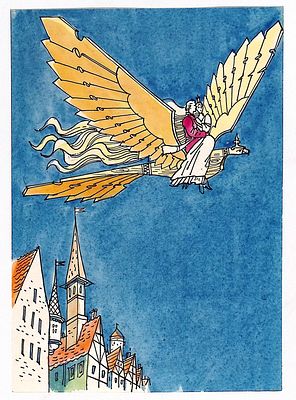 Лебедев В.А. На орле. Форзац к книге "Деревянный орел". Ленинград : Лениздат, 1990. Бумага 