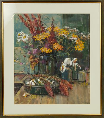 Лебедев П.М. Пижма и шишки. 1967. Бумага, акварель, гуашь, белила, 48,5х41,5 см. На обороте 