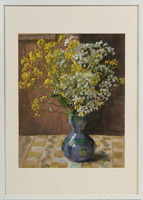 Лебедев Ф.С. Букет ромашек. 1987. Картон, масло, 31х26 см. Авторская подпись в правом нижнем 