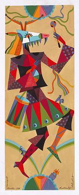 Левицкий А.Р. Эскиз костюма скомороха. 2000 г. Бумага, гуашь. Лист 42,8х16,5 см на бумажной 