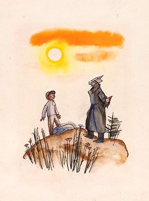 Лемкуль Ф.В. Горячий камень. Оригинал иллюстрации к рассказу А. Гайдара для сборника 