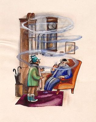 Лемкуль Ф.В. Разговор. Оригинал иллюстрации для сборника "Обыкновенное чудо". Москва, Радуга 