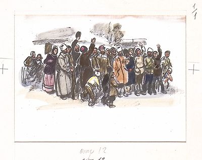 Лямин Н.В. На собрании. Оригинал иллюстрации к сборнику рассказов о легендарных героях 