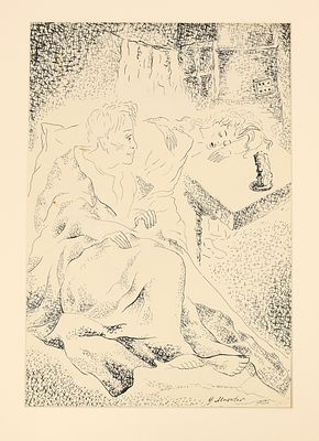 Мусатов Г.А. Около спящей. Иллюстрация к М.Ф. Достоевскому "Униженные и оскорбленные". Прага 