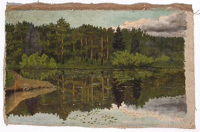 Неизвестный художник. Лесной берег. Россия. 1900-е гг. Холст, масло, 22х34,5 см.