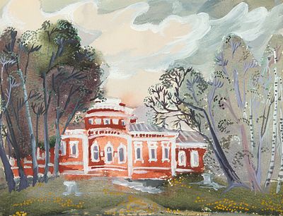 Неизвестный художник. Москва. Путевой дворец. 1980-е. Бумага, гуашь, белила, 18,8х24,5 см.