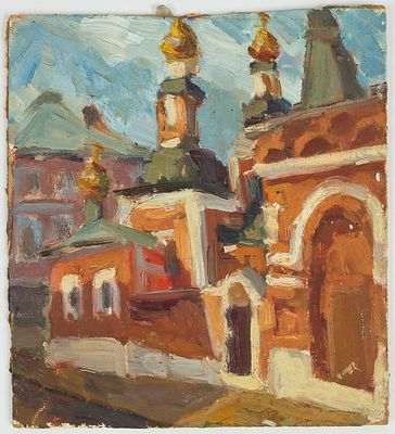 Неизвестный художник. Москва. Храм Григория Неокесарийского на Полянке. 1970-е. Оргалит, масло 