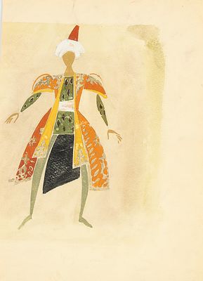 Неизвестный художник. Мужской восточный костюм. Театральный эскиз. 1980-е. Бумага, гуашь 