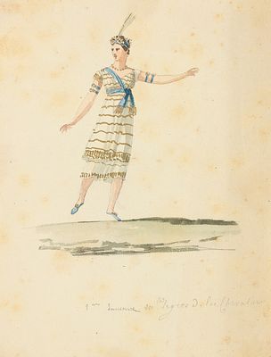 Неизвестный художник. Танцовщица. Европа. 1800-е. Бумага, акварель, золото, 19х14,5 см. 