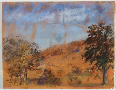 Неизвестный художник. Южный пейзаж. 1935. Бумага, пастель, 34,8х45,5 см. Авторская подпись в 