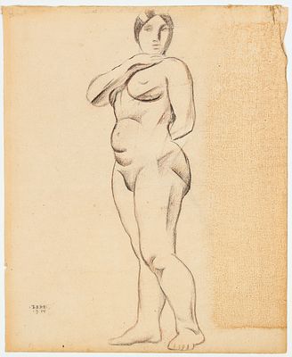 Нивинский И.И. Обнаженная. 1914 г. Бумага, карандаш, сангина, 30,7х25 см. В левой нижней части 