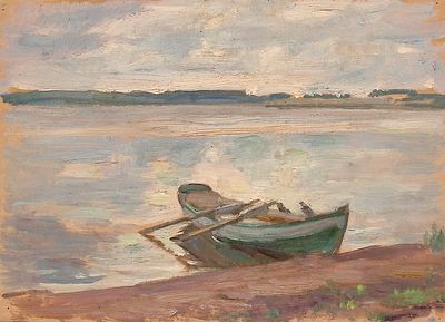 Пичугин С.И. Озеро Сенеж. Картон, масло. 1950-е гг. Лист 23х31 см. На обороте карандашом: "Оз. 