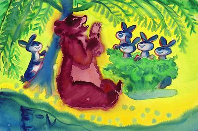 Портнягина Г.А. Вскочил медведь, замотал головой. Вариант иллюстрации к кадру из диафильма "Как 