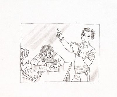 Почтенная К.О. Диктант. Иллюстрация к книге "Большая хрестоматия веселых историй". М.: АСТ 