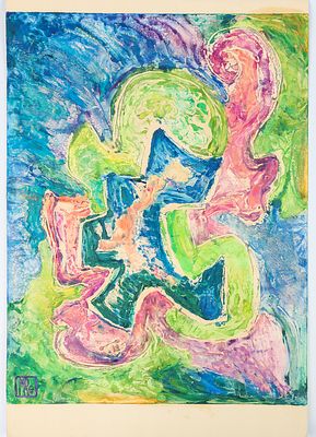 Раубе-Горчилина М.В. Фигурная композиция. 1970-е. Бумага, монотипия, 62х42,2 см. Авторская 