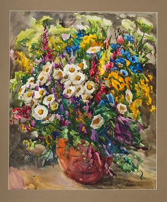 Родкина Г.П. Летние цветы; Двусторонний. 1972. Бумага, акварель, 62,5х52 см. Авторская подпись 