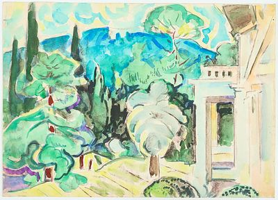 Семячкин П.С. Санаторий Дома Творчества.1960-е. Бумага, уголь, акварель, гуашь, 32х44,5 см. 