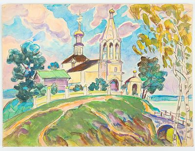 Семячкин П.С. Храм Рождества Богородицы на Городне. (двусторонний).1960-е. Бумага, карандаш 