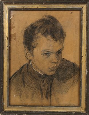 Скубко-Карпас Л.Л. Портрет мальчика. 1962. Картон, уголь, белила, 50х36 см. Авторская подпись в 