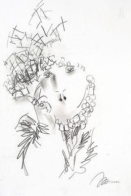 Хамдамов Р.У. Причипесса. 2005 г. Бумага, карандаш. Лист 48х33 см. Подпись в правом нижнем 