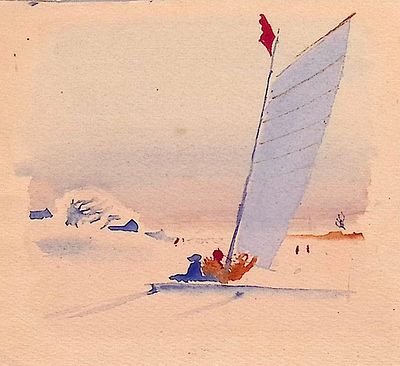 Харкевич И.И. Под парусом. Оригинал иллюстрации. 1930-е гг. Бумага, акварель. Лист 11,8х13 см. Х 