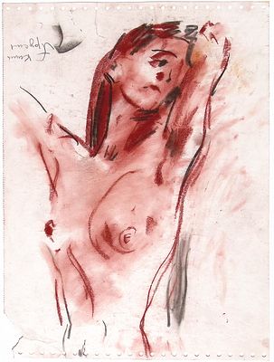 Хрущ В.Д. Стоящая обнаженная. Бумага для АЦПУ, пастель. 1980-90-е гг. Лист 41,5х31 см. Обрыв 