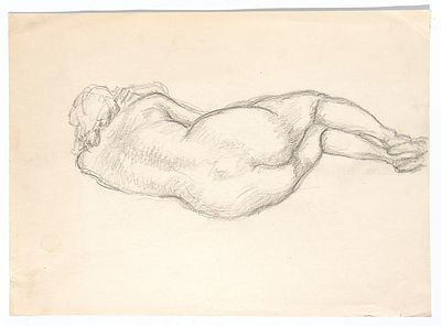 Чайков И.М. Лежащая обнаженная, со спины. 1950-е гг. Бумага, карандаш. Лист 28х38,5 см. 