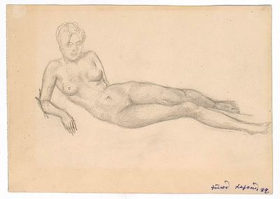 Чайков И.М. Обнаженная опирающаяся на руку, на обороте лежащая обнаженная. 1950-е гг. Бумага 