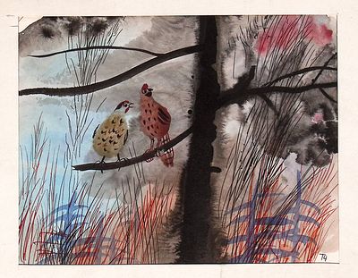 Чурсинова Т.Н. Беседа. 1993 г. Бумага, тушь, акварель. Лист в паспарту, окно 18х22,5 см. 