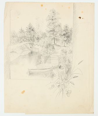 Якунчикова-Вебер М.В. В парке у пристани. 1880-е. Бумага, карандаш, 22,2х35,6 см. От 