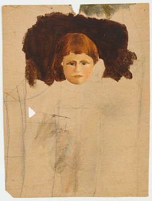 Якунчикова-Вебер М.В. Портрет девочки. 1880-е. Картон, масло, 14,2х10,7 см. Надрыв, утраты. От 