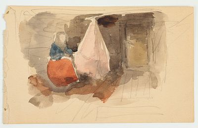 Якунчикова-Вебер М.В. У колыбели. 1890-е. Бумага, карандаш, акварель, 8,8х14,3 см. От 